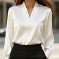 thumbnail image 1 of VIWORLD Elegant Shiny Finish Blouse - V-Neck Long Sleeve Dress Shirt for Women's Office & Casual Outfits White，S, 1 of 4
