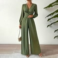 thumbnail image 1 of VIWORLD Office & Formal Elegant Wide Leg Jumpsuit - Cross V-Neck Long Sleeve Belted Pantsuit for Women Green，XL, 1 of 4