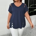 thumbnail image 1 of VIWORLD Plus Size Women's Solid Color V-Neck T-Shirt with Cross-hollowed-out Detail Loose Fit Summer Top Navy Blue，0XL, 1 of 4