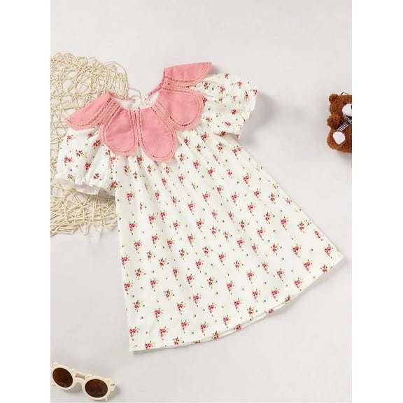 VIWORLD Toddler Girl Floral Princess Dress – Puff Sleeve, All-Over Flower Print – Adorable Spring & Summer Outfit for Casual & Special Occasions