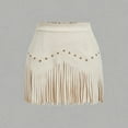 thumbnail image 1 of VIWORLD Western Fringe Mini Skirt - A-Line Denim Style with Decorative Button Details For Summer Beige，S, 1 of 5