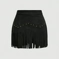 thumbnail image 1 of VIWORLD Western Fringe Mini Skirt - A-Line Denim Style with Decorative Button Details For Summer Black，M, 1 of 4
