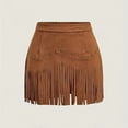 thumbnail image 1 of VIWORLD Western Fringe Mini Skirt - A-Line Denim Style with Decorative Button Details For Summer Light Brwon，M, 1 of 5