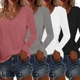 thumbnail image 1 of VIWORLD Women's 4-Pack V-Neck Long Sleeve Blouses Dressy Casual Tops Soft Loose Fit Tees for Work Weekend Fuchsia Gray White Black，XL, 1 of 10