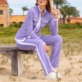 thumbnail image 1 of VIWORLD Women's Casual Color-Block Sport Set - Long Sleeve Zip Jacket & Straight Leg Pants for Spring & Fall Light Purple，S, 1 of 2