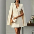 thumbnail image 1 of VIWORLD Women’s Elegant Solid Color V-Neck Double-Breasted Cape Blazer Dress Spring Summer Party Banquet Outfit  Apricot S, 1 of 4