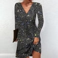 thumbnail image 1 of VIWORLD Women's Elegant Sparkly V-Neck Midi Dress - Sequin A-Line Long Sleeve for Party Evening Parties Black，S, 1 of 4