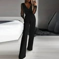 thumbnail image 1 of VIWORLD Women's Elegant V-Neck Long Sleeve Mesh Panel Jumpsuit Semi-Sheer Summer Party Evening Wear，Black S, 1 of 4