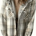 thumbnail image 1 of VIWORLD Women's Fleece Lined Plaid Flannel Shacket, Hooded Button-Down Coat with Flap Pockets for Fall Gray，2XL, 1 of 8
