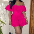 thumbnail image 1 of VIWORLD Women's Off-Shoulder Waist-Tied Summer Jumpsuit Solid Color with Layered Ruffle Design Rose Red S, 1 of 2
