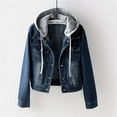 thumbnail image 1 of VIWORLD Women's Plus Size Street Style Denim Jacket - Hooded Cropped Coat with Functional Pockets Dark Blue，S, 1 of 8