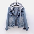 thumbnail image 1 of VIWORLD Women's Plus Size Street Style Denim Jacket - Hooded Cropped Coat with Functional Pockets Light Blue，2XL, 1 of 4