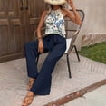 thumbnail image 1 of VIWORLD Women's Printed 2-Piece Outfit Sleeveless Halter Top Wide Leg Trousers Set Summer Casual Streetwear Blue E，L, 1 of 4