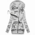 thumbnail image 1 of VIWORLD Women's Slim-Fit Zip Jacket with Drawstring Long Sleeve Hooded Coat with Pockets for Spring and Fall Gray White，2XL, 1 of 4