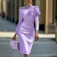 thumbnail image 1 of VIWORLD Women's Solid Color Floral Embellished Long Sleeve A-Line Bodycon Dress for Weddings & Vacation Violet S, 1 of 2