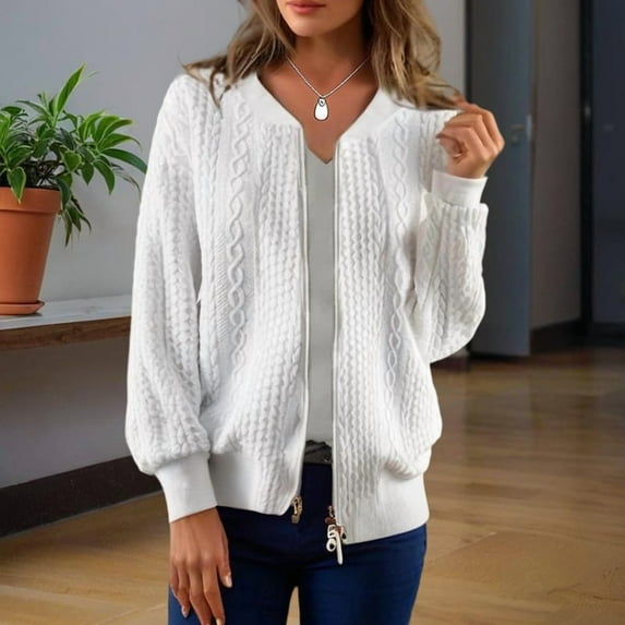 VIWORLD Women's Solid Color Jacquard Short Sleeve Casual Jacket, Baseball Collar with Zipper Spring & Autumn Lightweight Outerwear