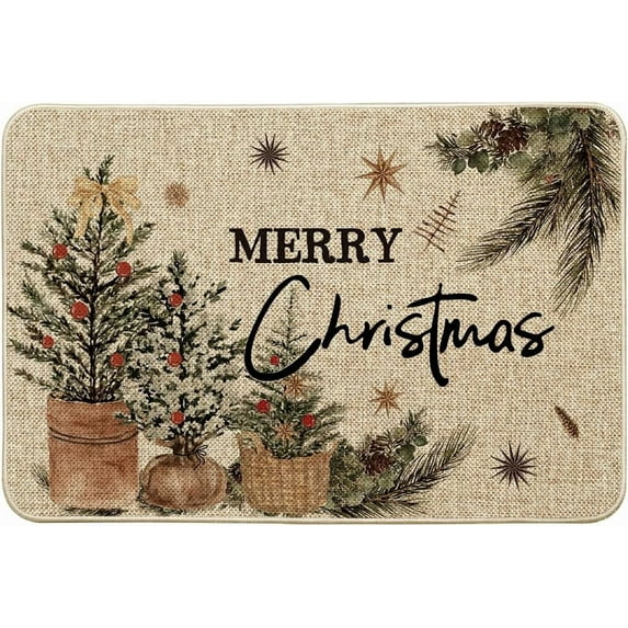VIXARKO Holly Merry Christmas Doormat, Winter Xmas Ornament Home Decor Low-Profile Switch Rug Door Mat Floor Mat for Indoor Outdoor Memory Foam Kitchen Mats for Floor 17x29 Inch