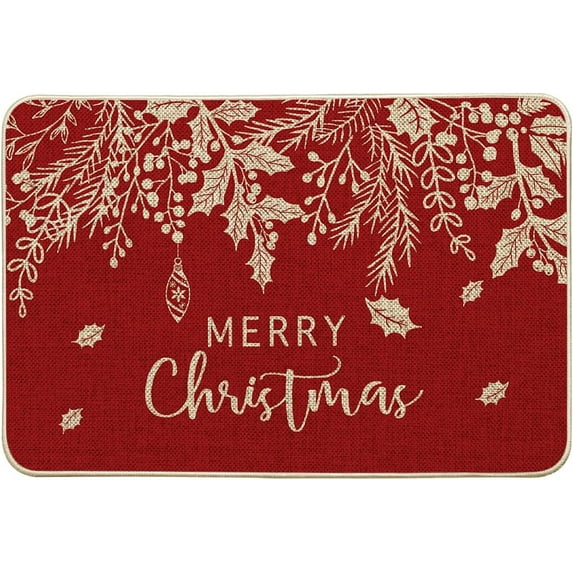 VIXARKO Red Holly Mistletoe Merry Christmas Doormat, Xmas Winter Home Decor Low-Profile Switch Rug Door Mat Floor Mat for Indoor Outdoor 17x29 Inch