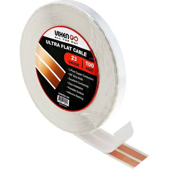 VIXEN GO Hidden Flat Wire 2 Conductor 23 Gauge Paintable Cable for LED LIGHTING, Smart Doorbell, Audio Speakers, LOW Voltage Appliances 100FT