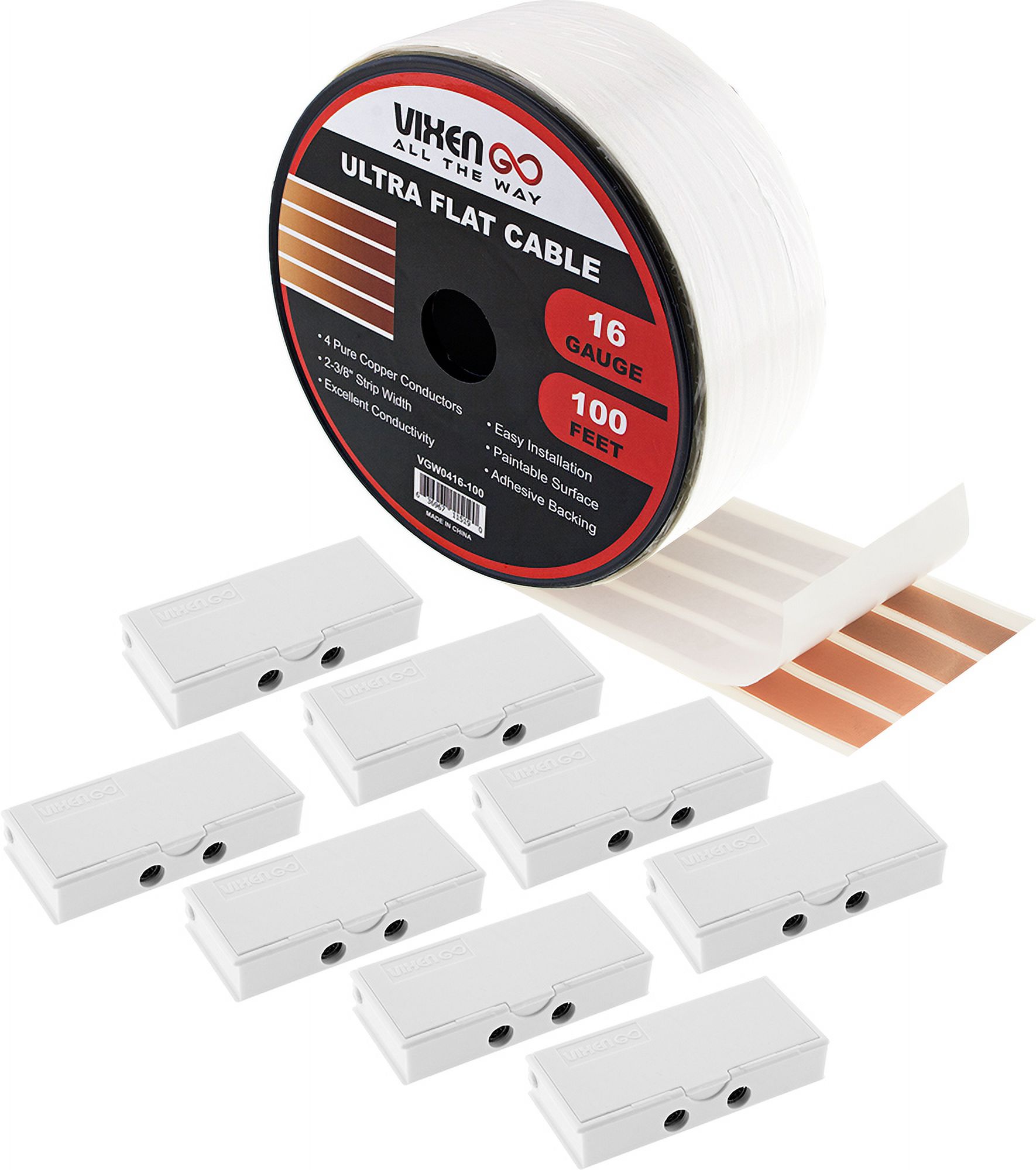 VIXEN GO Hidden Flat Wire 4 Conductor 16 Gauge Paintable Cable for Audio Speakers, Smart