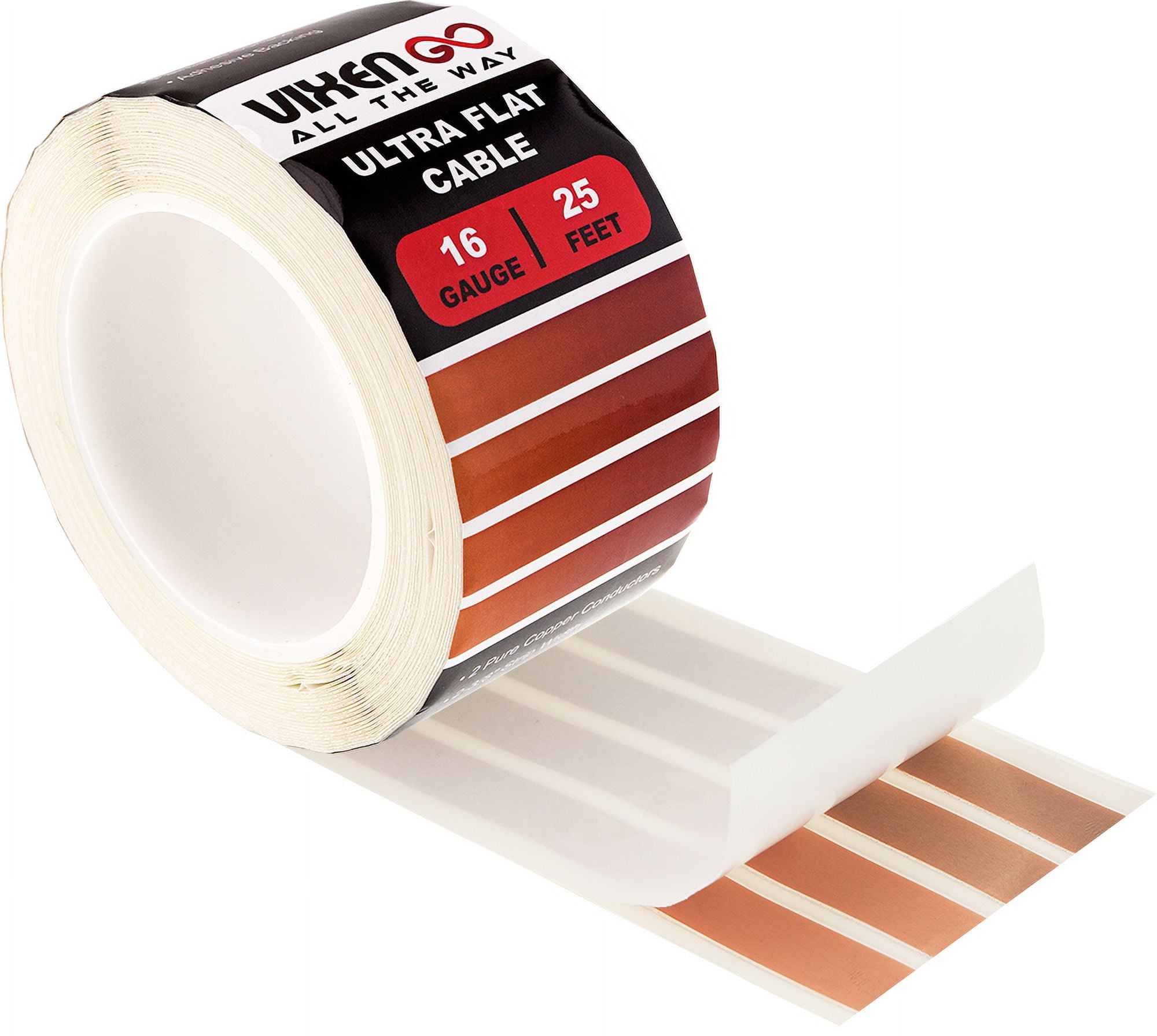 VIXEN GO Hidden Flat Wire 4 Conductor 16 Gauge Paintable Cable for Audio Speakers, Smart Doorbell, LED LIGHTING, LOW Voltage Appliances 25FT