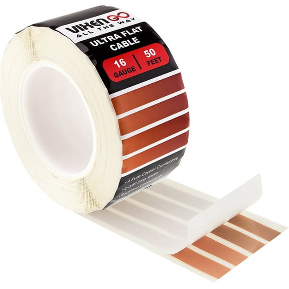 VIXEN GO Hidden Flat Wire 4 Conductor 16 Gauge Paintable Cable for Audio Speakers, Smart Doorbell, LED LIGHTING, LOW Voltage Appliances 50FT
