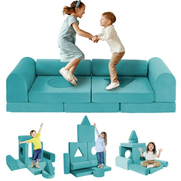VIXLON 11pcs Modular Kids Play Couch Toddler Sectional Sofa DIY Play Couch Child Floor Folding Sofa for Playroom Bedroom Living Rooms Furniture