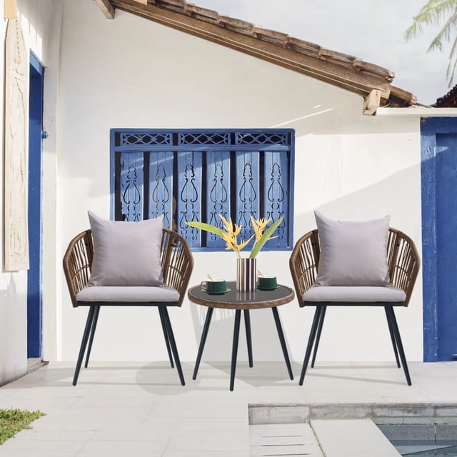 VIXLON 3 PIECE Wicker Patio Conversation Set All-Weather Rattan ...