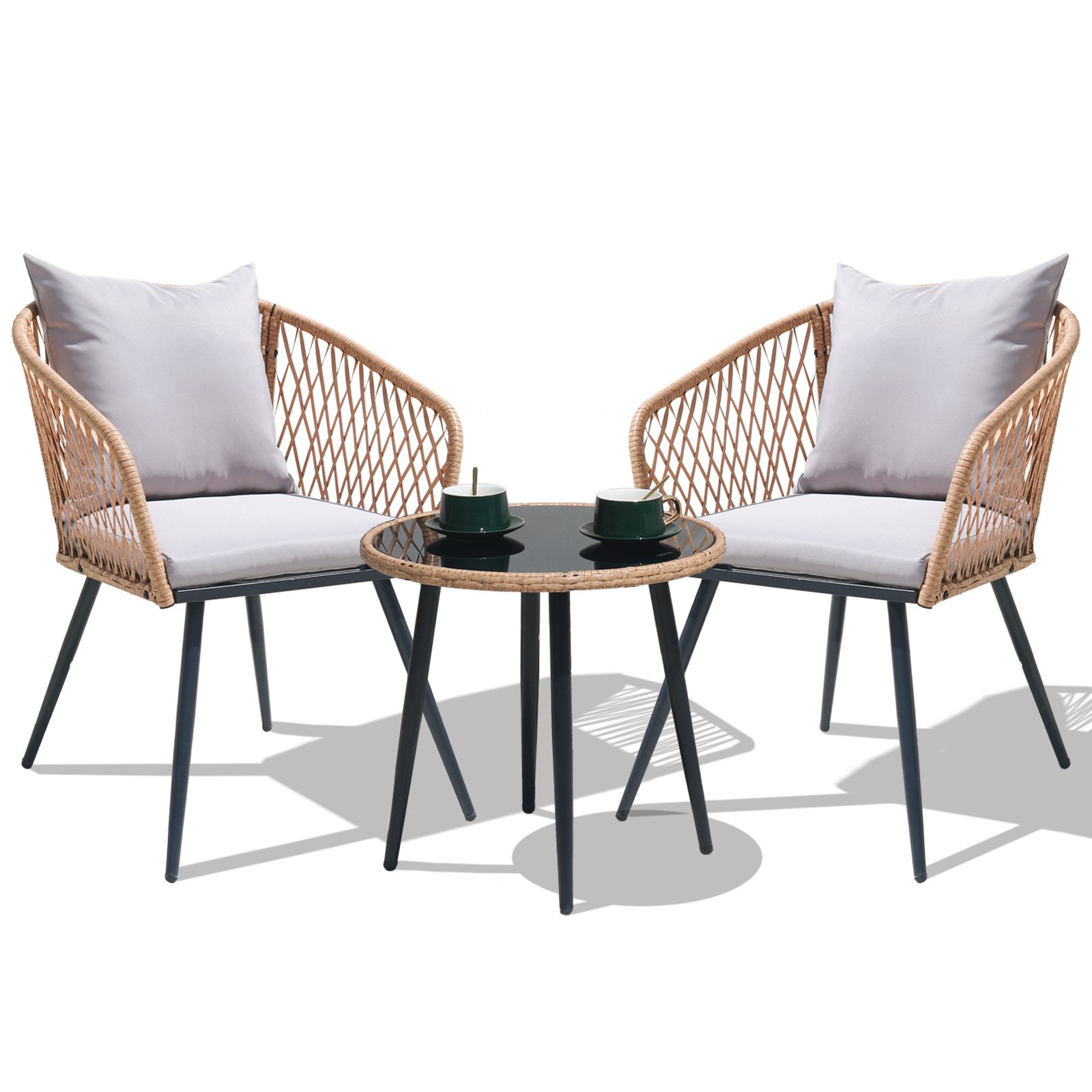 VIXLON 3 Piece Patio Set Outdoor Furniture Wicker Bistro Set Rattan ...