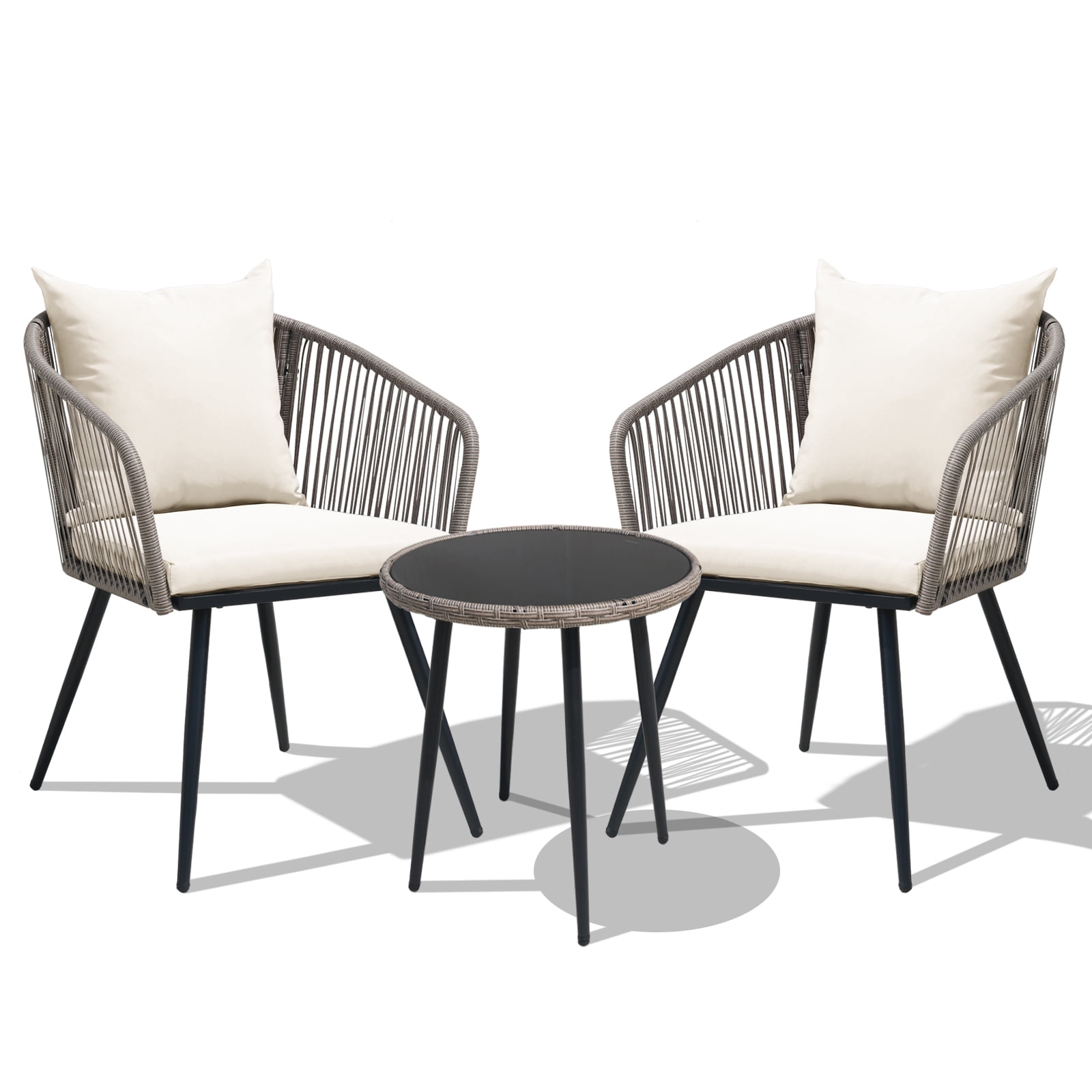 VIXLON 3 Piece Patio Set Outdoor Furniture Wicker Bistro Set Rattan ...