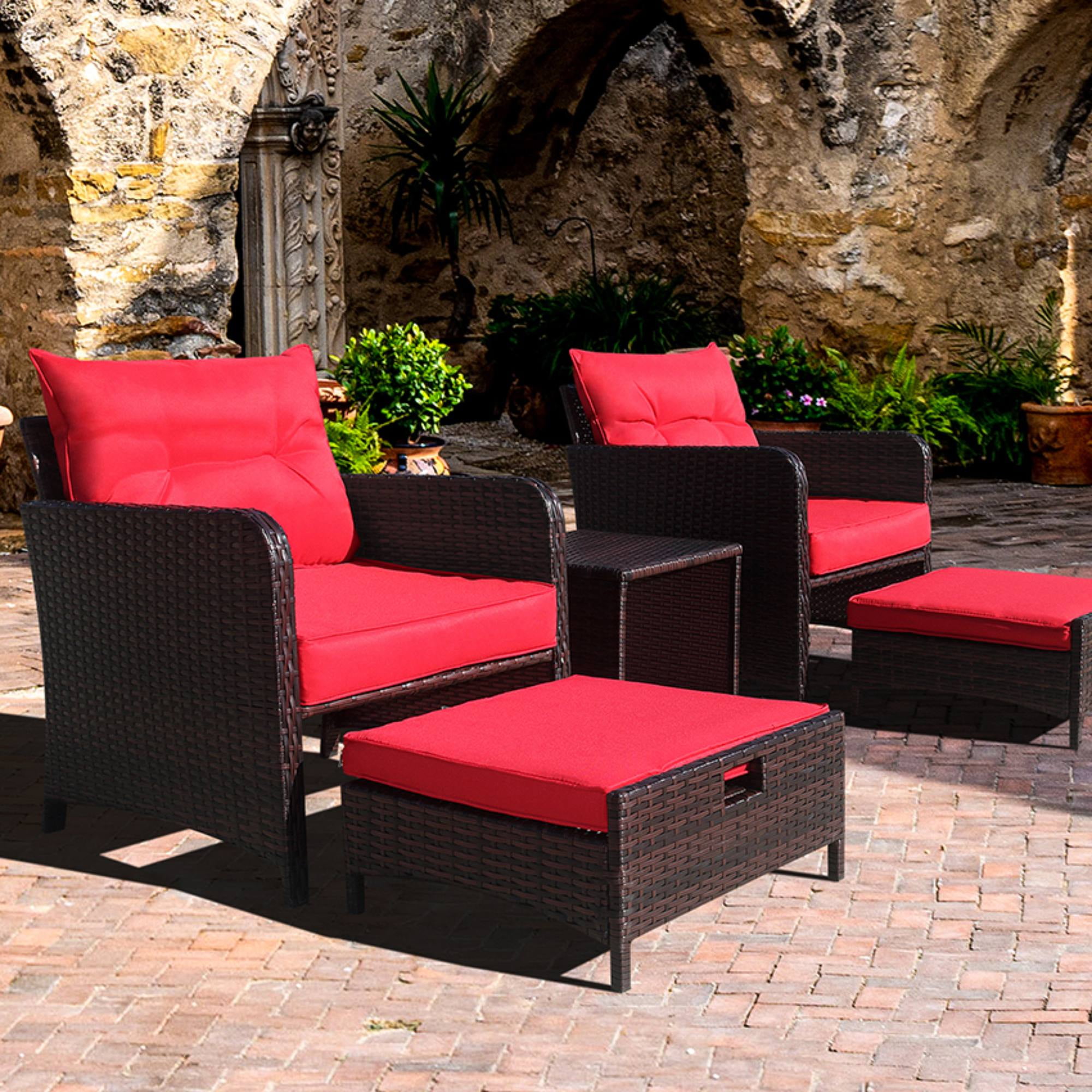 VIXLON 3 Piece Patio Wicker Rattan Conversation Set Cushioned Patio
