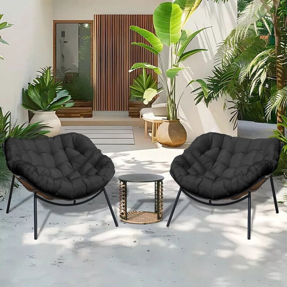 VIXLON 3-Piece Wicker Outdoor Patio Dining Set with Side Table and Thick Cushion, Gray