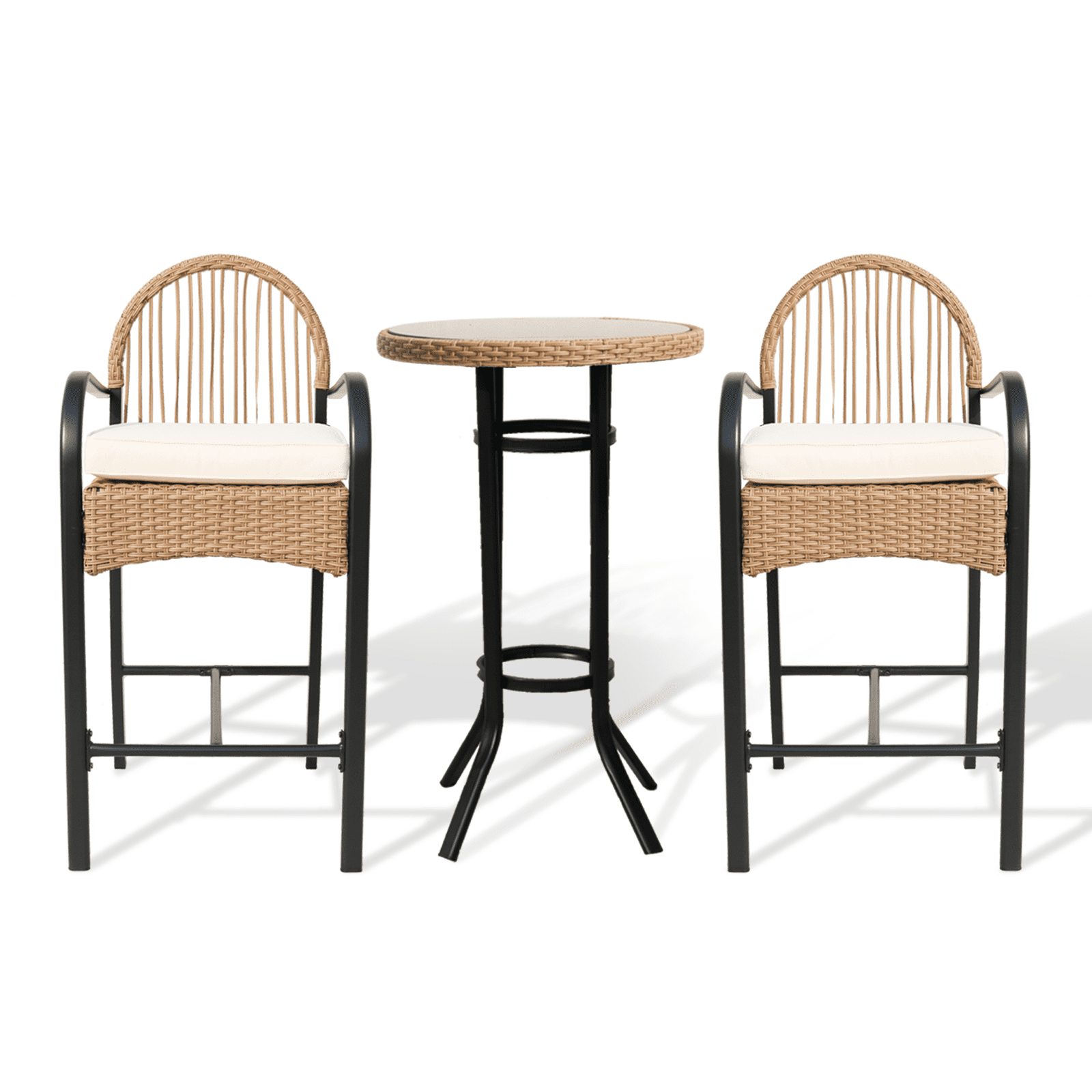 VIXLON 3 Pieces Outdoor Wicker Patio Bar set Bistro Set Patio Furniture