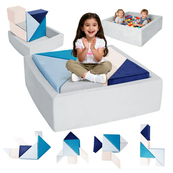 VIXLON  8Pcs Kids Play Sofa, Tangram Square Puzzles Couch Furniture, Modular Play Couch for Kids, Puzzle Solving Couch Building Fort Educational and Intellectual Toys