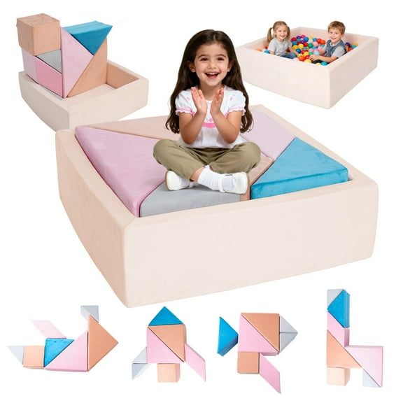 VIXLON  8Pcs Kids Play Sofa, Tangram Square Puzzles Couch Furniture, Modular Play Couch for Kids, Puzzle Solving Couch Building Fort Educational and Intellectual Toys