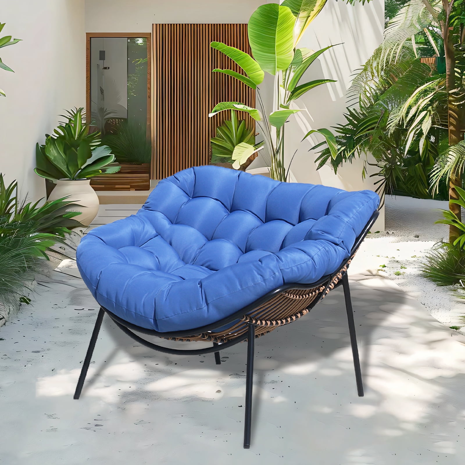 VIXLON Outdoor Rattan Papasan Chair Wicker Patio Chair with Thick Cushion Oversized Lounge Chairs for Balcony Porch Garden Yard