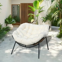 VIXLON Outdoor Rattan Papasan Chair Wicker Patio Chair with Thick Cushion Oversized Lounge Chairs for Balcony Porch Garden Yard
