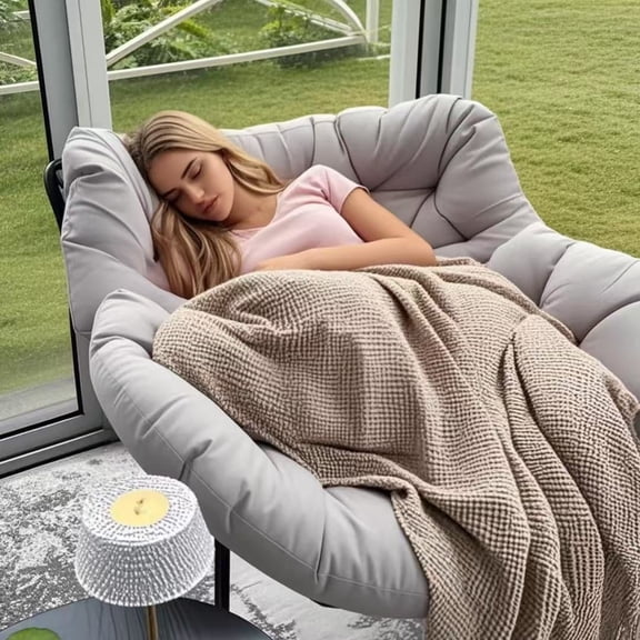 VIXLON Oversized and Spoon Style Steel Outdoor Lounge with Thick Cushion, Gray/Black