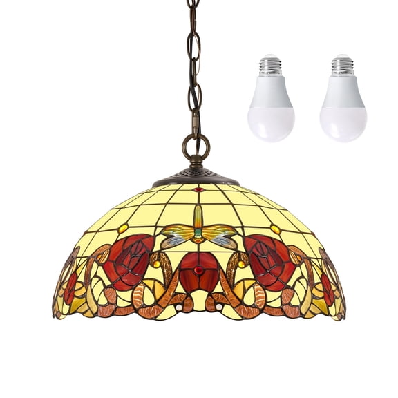 VIXNORYT 2-Light Modern Classic Tiffany-Style Pendant LightStained Glass shade chandelier with 59" Adjustable Hanging Chain,Hanging Light for Kitchen Island Dining Table