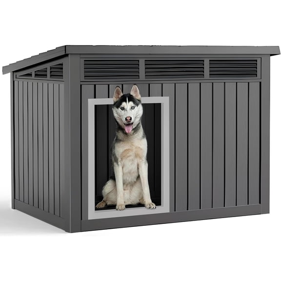 VIXZEN Dog House Indoor Outdoor,Waterproof Dog House for Small to Large Dogs,Doghouse with Air Vents and Elevated Floor,Openable at The Top,Easy to Assemble and Clean,Black,42.87"×32.95"×31.61"