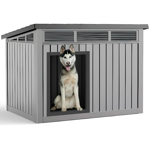 VIXZEN Dog House Indoor Outdoor,Waterproof Dog House for Small to Large Dogs,Doghouse with Air Vents and Elevated Floor,Openable at The Top,Easy to Assemble and Clean,Gray,42.87"×32.95"×31.61"