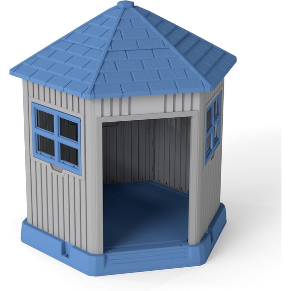 VIXZEN Large Dog House Outdoor, Barn-Style Outside Dog House with Waterproof Material & Openable Window, All-Weather Pet Shelter for Large Breeds (Blue)