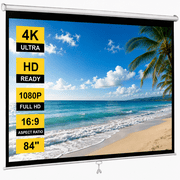 HVKDIEB Manual Pull Down Projector Screen 84 inch 169 Retractable Projector Screens for Movie Home Theater Cinema Office Video Game, White
