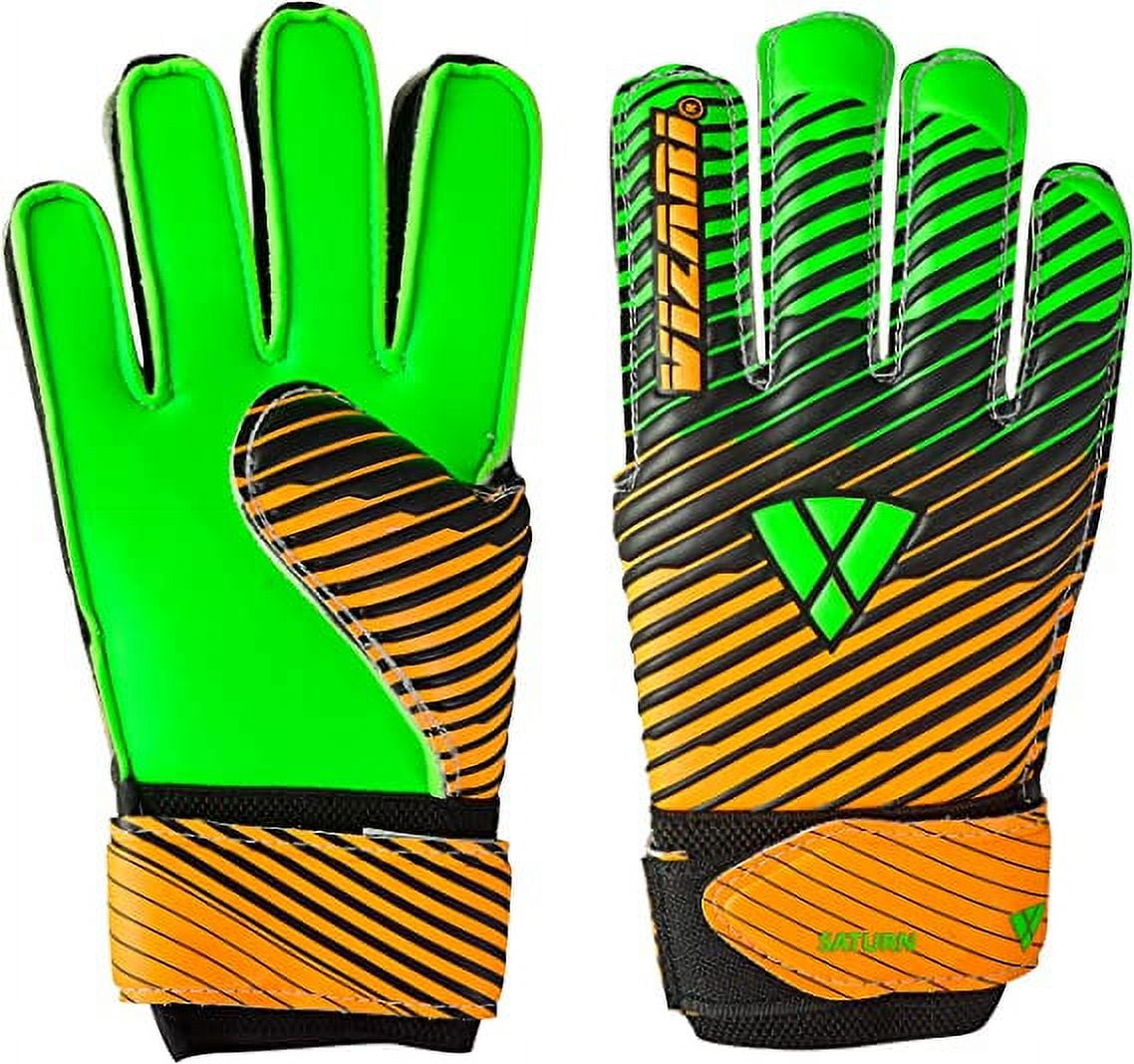 VIZARI Sports Saturn Soccer Goalie Goalkeeper Gloves Size 5 Green for Kids Youth & Boys, Football Gloves with Grip Boost Padded Palm and fingersave Flat Cut Construction