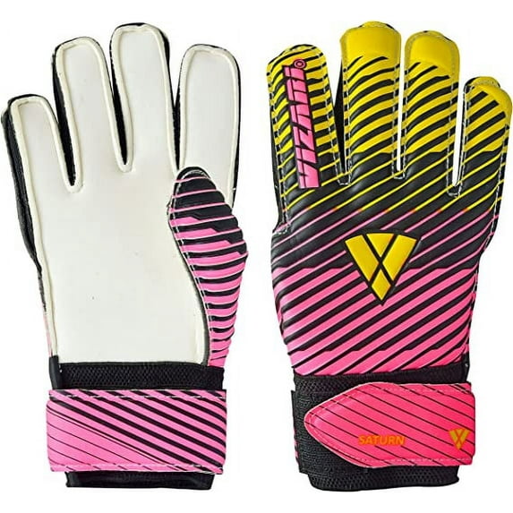 VIZARI Sports Saturn Soccer Goalie Goalkeeper Gloves Size 8 Pink for Kids Youth & Boys, Football Gloves with Grip Boost Padded Palm and fingersave Flat Cut Construction
