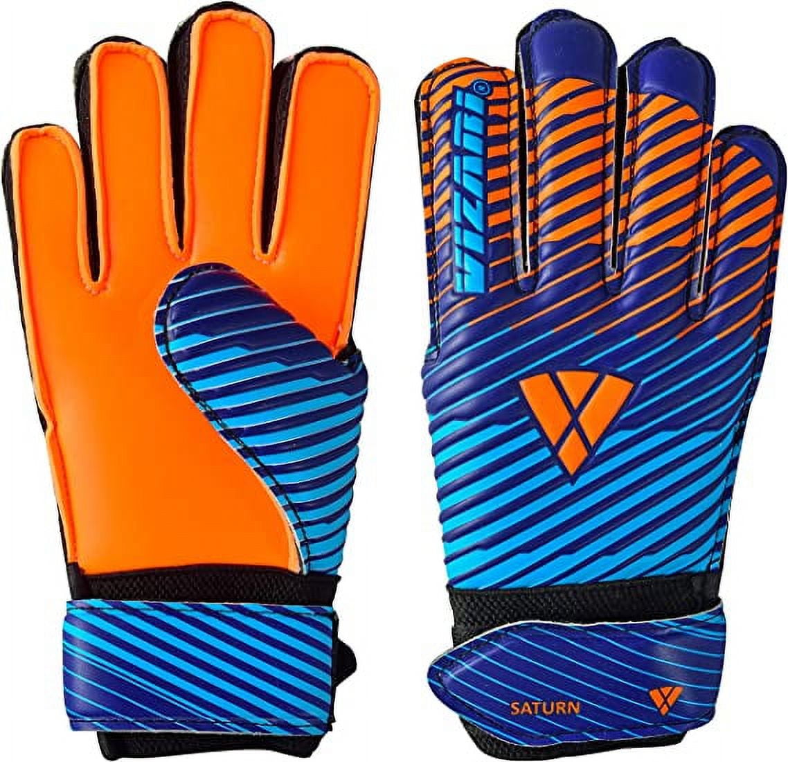 VIZARI Sports Saturn Soccer Size 4 Blue Goalie Goalkeeper Gloves for Kids Youth & Boys, Football Gloves with Grip Boost Padded Palm and finger save Flat Cut Construction