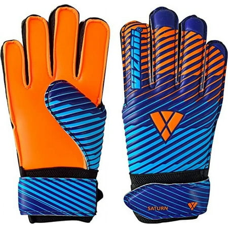VIZARI Sports Saturn Soccer Size 4 Blue Goalie Goalkeeper Gloves for Kids Youth & Boys, Football Gloves with Grip Boost Padded Palm and finger save Flat Cut Construction