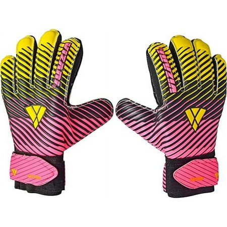 VIZARI Sports Saturn Soccer Size 4 Pink Goalie Goalkeeper Gloves for Kids Youth & Boys, Football Gloves with Grip Boost Padded Palm and fingersave Flat Cut Construction
