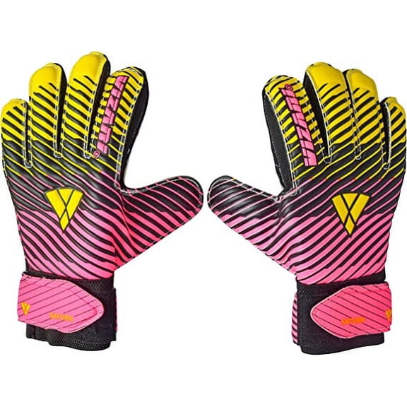 VIZARI Sports Saturn Soccer Size 4 Pink Goalie Goalkeeper Gloves for Kids Youth & Boys, Football Gloves with Grip Boost Padded Palm and fingersave Flat Cut Construction