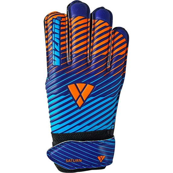 VIZARI Sports Saturn Soccer Goalie Goalkeeper Gloves for Kids Youth & Boys, Football Gloves with Grip Boost Padded Palm and fingersave Flat Cut Construction - Blue/Orange - Size - 6